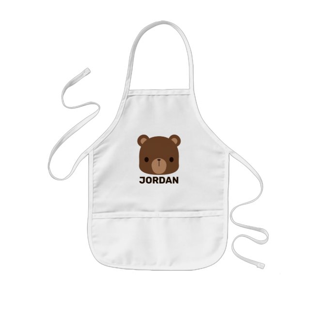 Cute Little Brown Bear with Personalized Name Kids' Apron (Front)