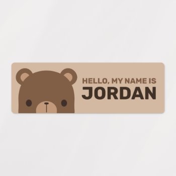 Cute Little Brown Bear With Personalized Name Labels by chingchingstudio at Zazzle