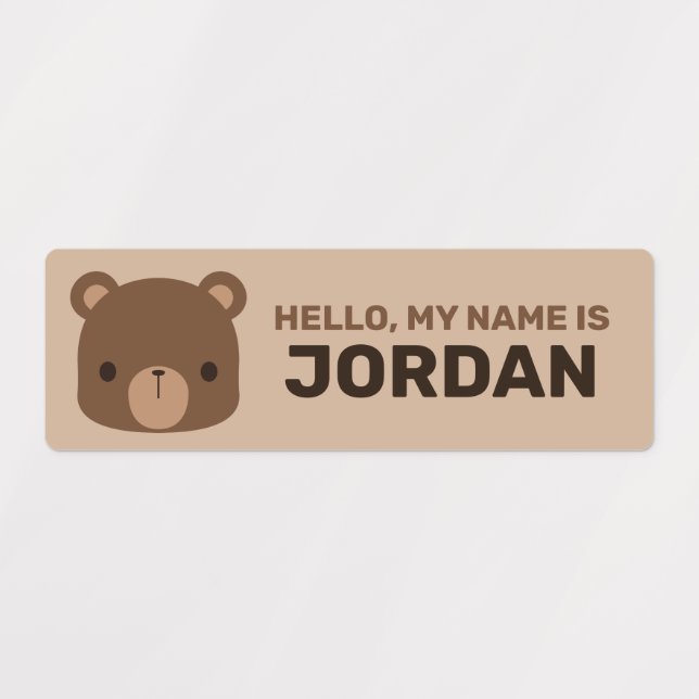 Cute Little Brown Bear with Personalized Name Labels (Design 1)