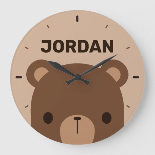 Cute Little Brown Bear with Personalized Name Large Clock