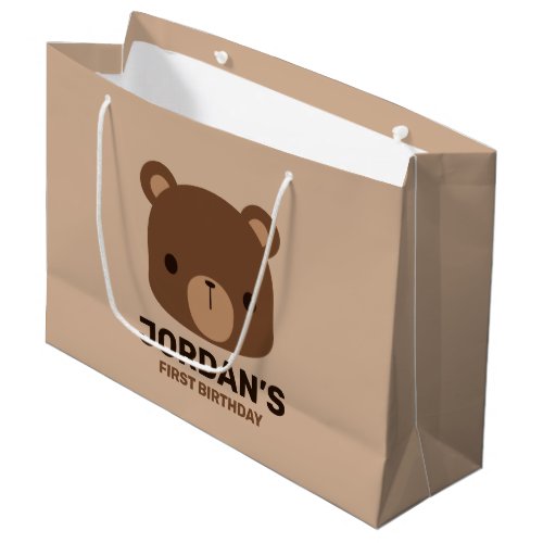 Cute Little Brown Bear with Personalized Name Large Gift Bag