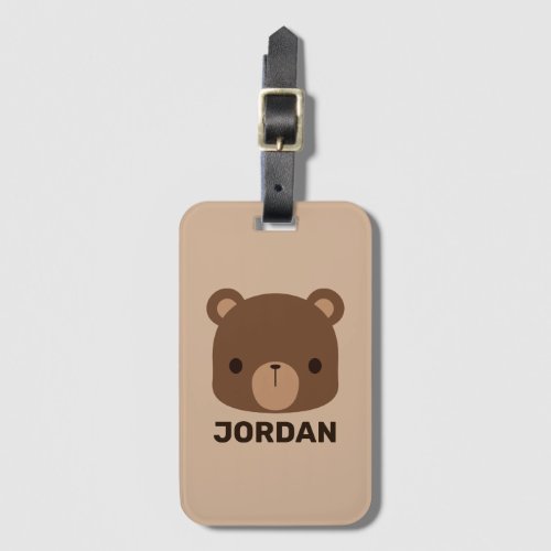 Cute Little Brown Bear with Personalized Name Luggage Tag