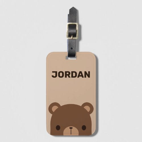 Cute Little Brown Bear with Personalized Name Luggage Tag