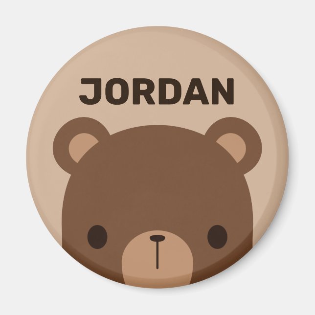 Cute Little Brown Bear with Personalized Name Magnet (Front)