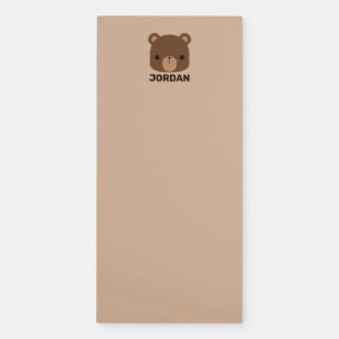Cute Little Brown Bear with Personalized Name Magnetic Notepad