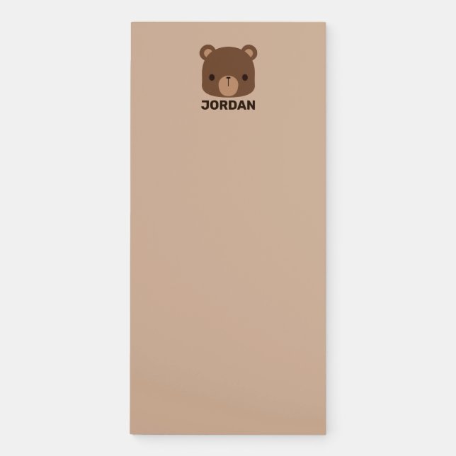Cute Little Brown Bear with Personalized Name Magnetic Notepad (Front)
