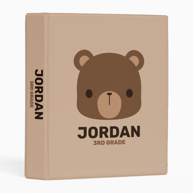Cute Little Brown Bear with Personalized Name Mini Binder (Front/Spine)