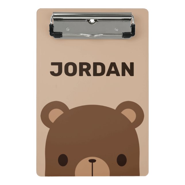 Cute Little Brown Bear with Personalized Name Mini Clipboard (Front)