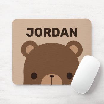 Cute Little Brown Bear With Personalized Name Mouse Pad by chingchingstudio at Zazzle