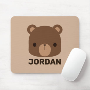 Cute Little Brown Bear with Personalized Name Mouse Pad