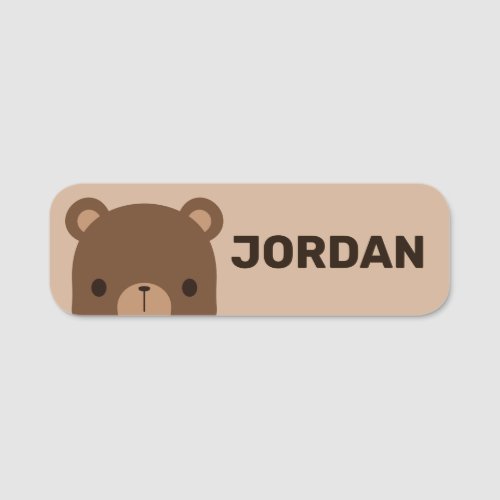 Cute Little Brown Bear with Personalized Name Name Tag