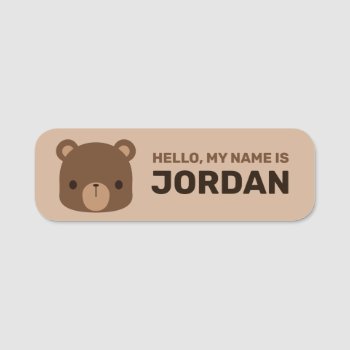 Cute Little Brown Bear With Personalized Name Name Tag by chingchingstudio at Zazzle