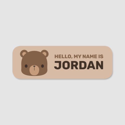 Cute Little Brown Bear with Personalized Name Name Tag