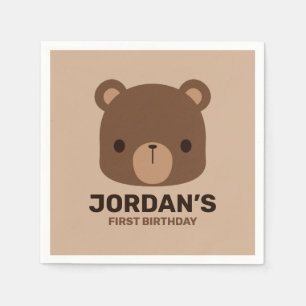 Cute Little Brown Bear with Personalized Name Napkins