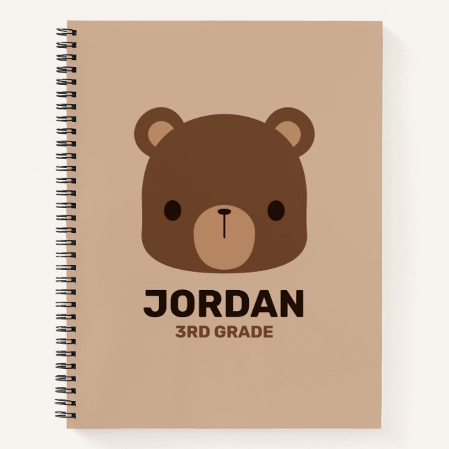 Cute Little Brown Bear with Personalized Name Notebook (Front)