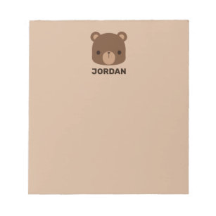 Cute Little Brown Bear with Personalized Name Notepad