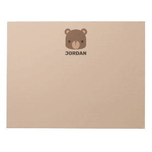 Cute Little Brown Bear with Personalized Name Notepad