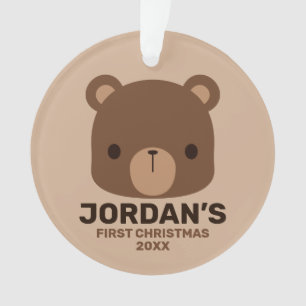 Cute Little Brown Bear with Personalized Name Ornament