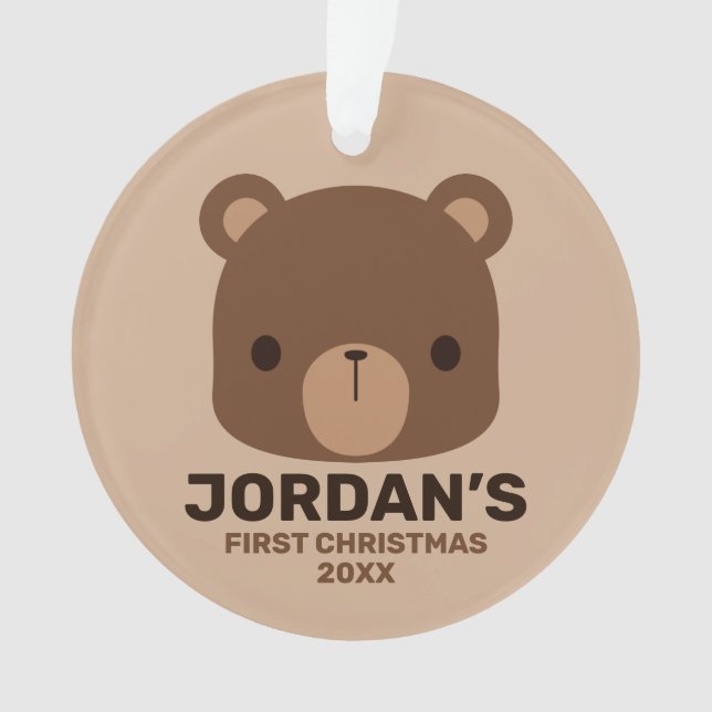 Cute Little Brown Bear with Personalized Name Ornament (Front)