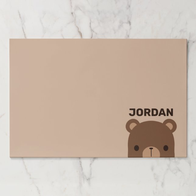 Cute Little Brown Bear with Personalized Name Paper Pad (Front)