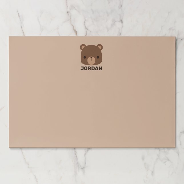 Cute Little Brown Bear with Personalized Name Paper Pad (Front)