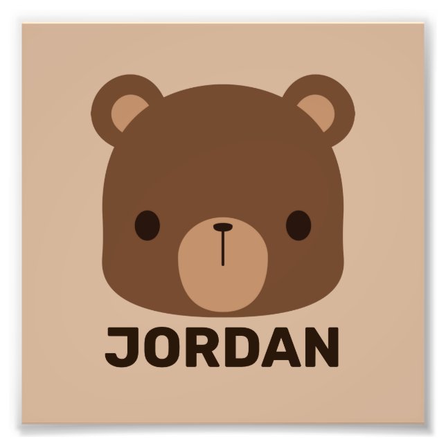 Cute Little Brown Bear with Personalized Name Photo Print (Front)