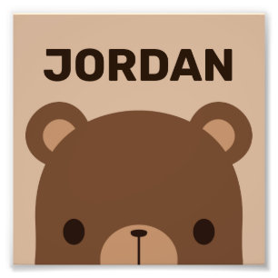 Cute Little Brown Bear with Personalized Name Photo Print