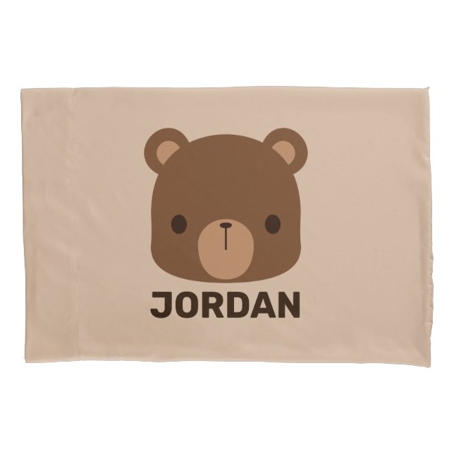 Cute Little Brown Bear with Personalized Name Pillow Case (Front)