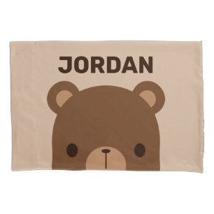 Cute Little Brown Bear with Personalized Name Pillow Case