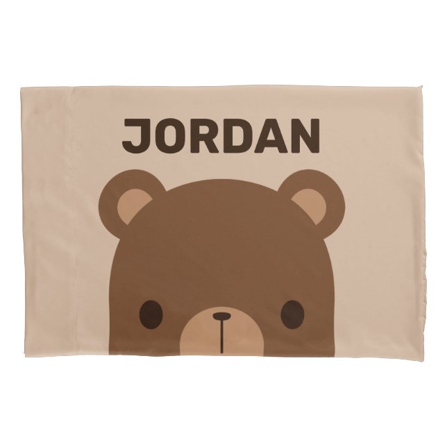 Cute Little Brown Bear with Personalized Name Pillow Case (Front)