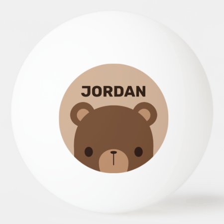 Cute Little Brown Bear With Personalized Name Ping Pong Ball