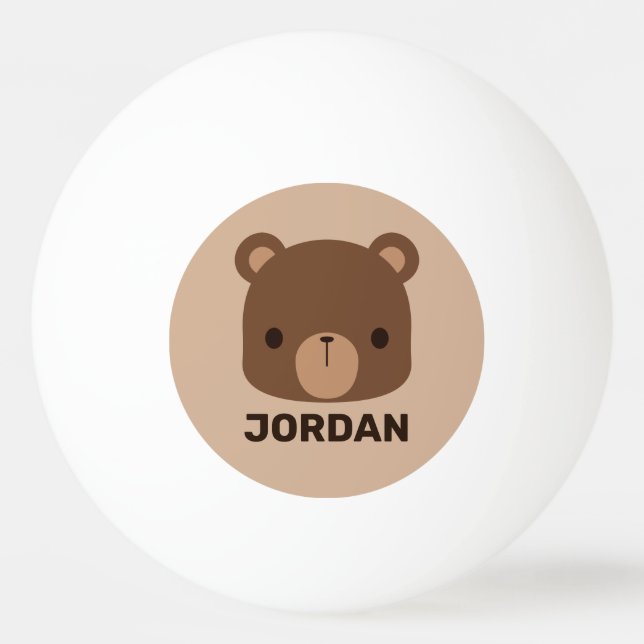 Cute Little Brown Bear with Personalized Name Ping Pong Ball (Front)