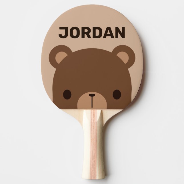 Cute Little Brown Bear with Personalized Name Ping Pong Paddle (Front)