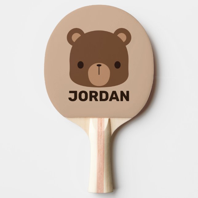 Cute Little Brown Bear with Personalized Name Ping Pong Paddle (Front)