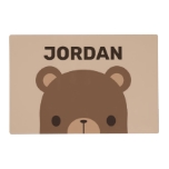 Cute Little Brown Bear With Personalized Name Placemat at Zazzle