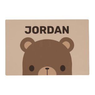 Cute Little Brown Bear with Personalized Name Placemat