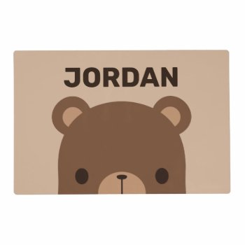 Cute Little Brown Bear With Personalized Name Placemat by chingchingstudio at Zazzle