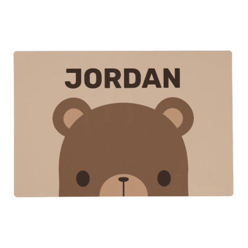 Cute Little Brown Bear with Personalized Name Placemat