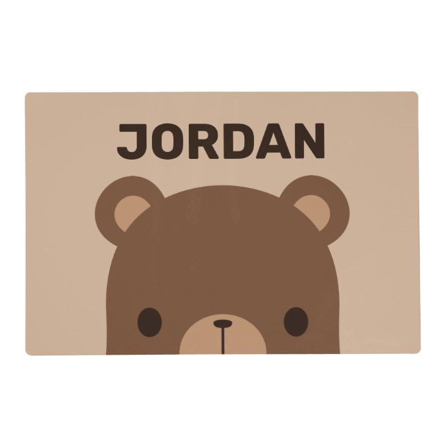 Cute Little Brown Bear with Personalized Name Placemat (Front)