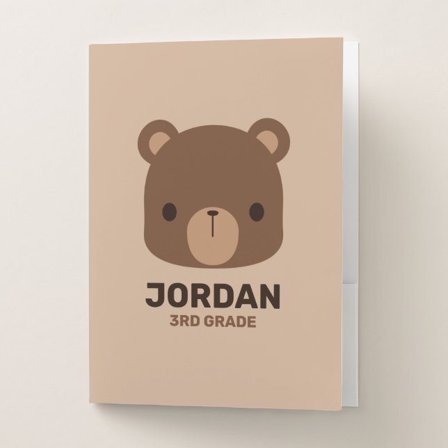 Cute Little Brown Bear with Personalized Name Pocket Folder (Front)
