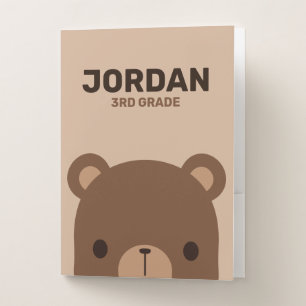 Cute Little Brown Bear with Personalized Name Pocket Folder