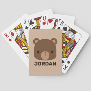 Cute Little Brown Bear with Personalized Name Poker Cards