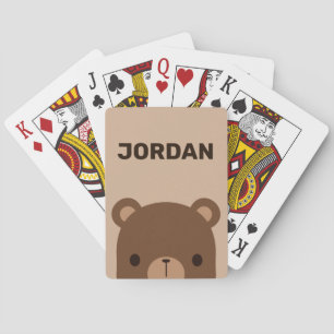 Cute Little Brown Bear with Personalized Name Poker Cards