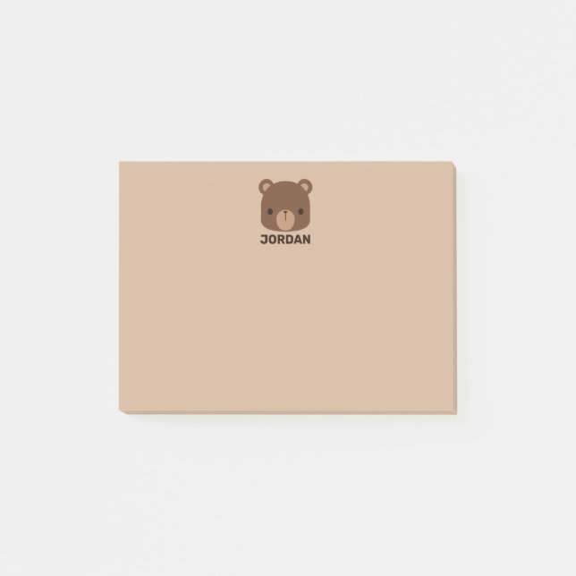 Cute Little Brown Bear with Personalized Name Post-it Notes (Front)