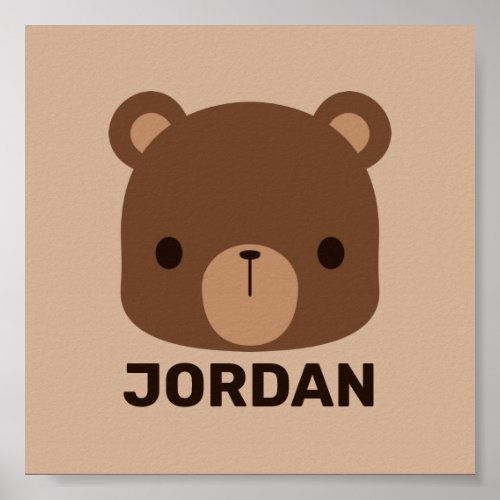 Cute Little Brown Bear with Personalized Name Post Poster