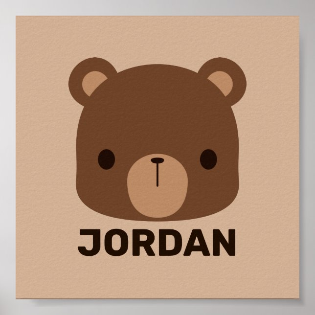 Cute Little Brown Bear with Personalized Name Post Poster (Front)