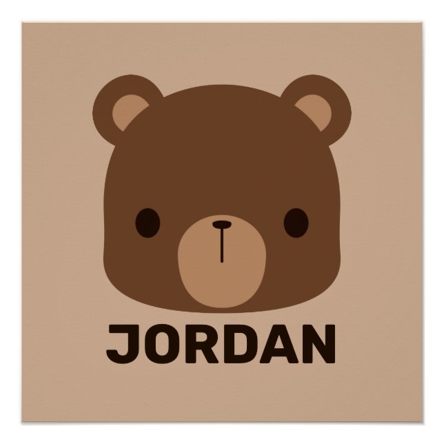 Cute Little Brown Bear with Personalized Name Post Poster (Front)