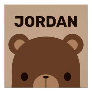 Cute Little Brown Bear with Personalized Name Poster