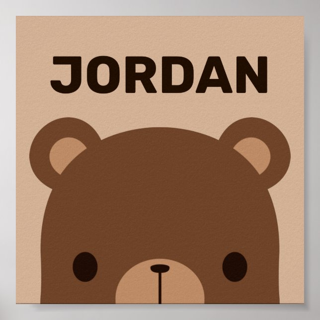 Cute Little Brown Bear with Personalized Name Poster (Front)