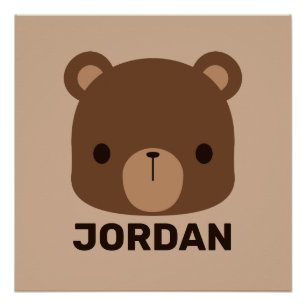 Cute Little Brown Bear with Personalized Name Poster